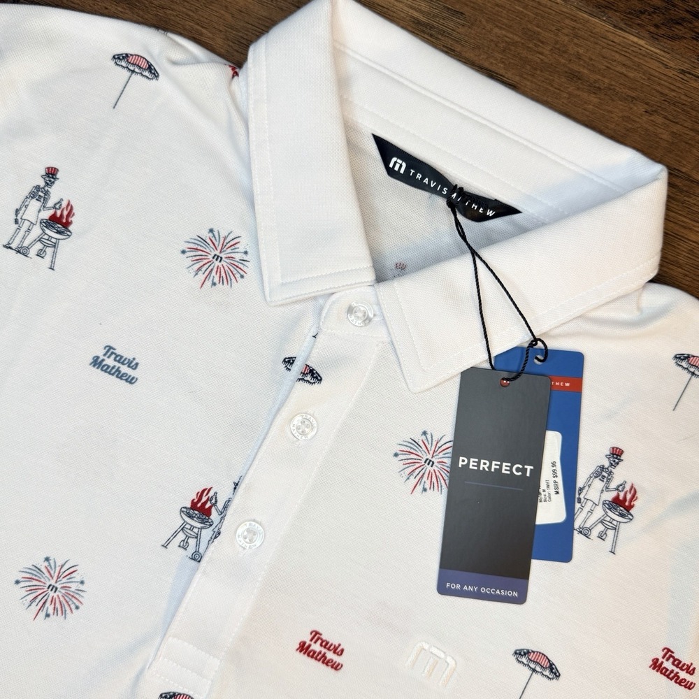 Travis Mathew Golf Polo Neighborhood Party Men's M USA BBQ July 4th Patriotic